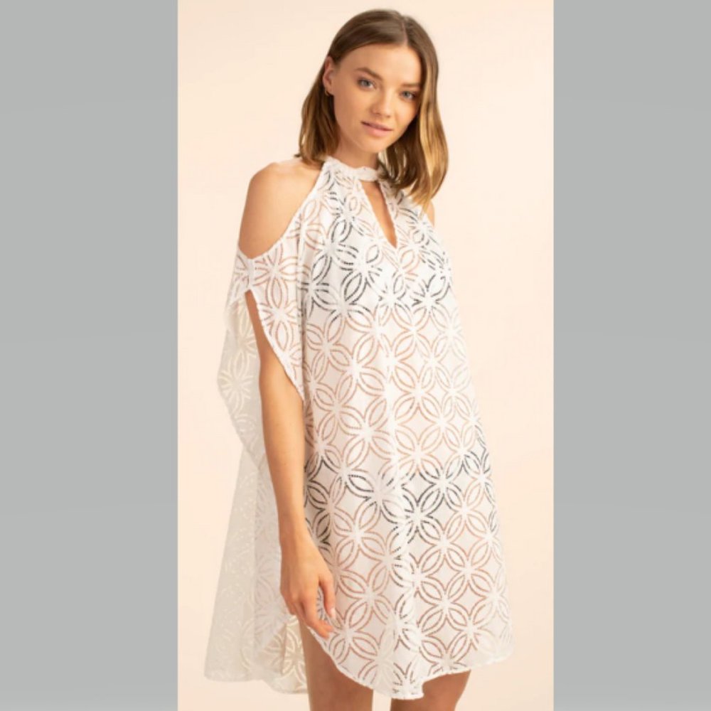 Trina Turk Pocheco Crochet Caftan in White Size L/XL NWT